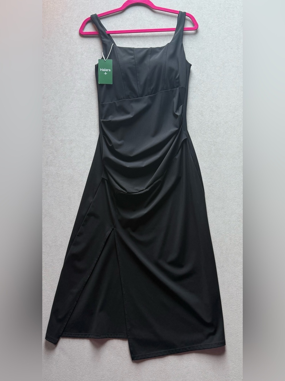 Halara Black Sleeveless Draped Midi Dress